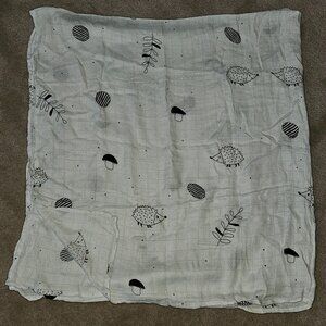 Rookie Humans Swaddle Blanket Bamboo Viscose Hedgehog Mushroom Black White 46x48